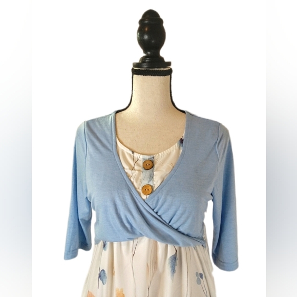 Women's Exclusive Floral Long Dress with Attached Blue Top Size Small - Picture 2 of 5